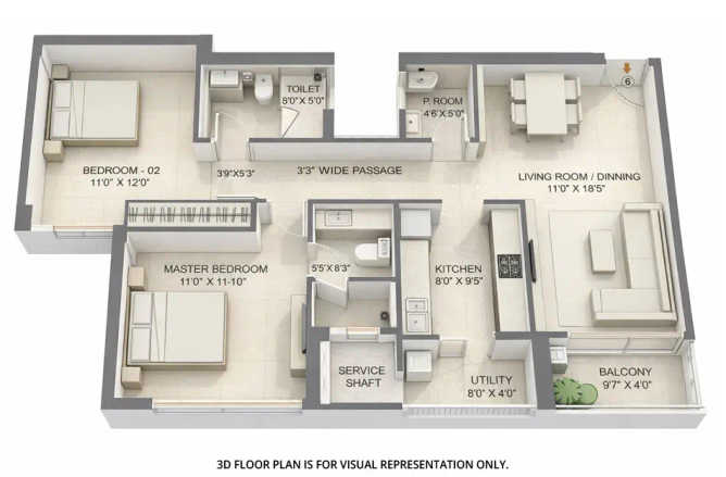 Adani LIT Teen Hath Naka - Floor plan 2 BHK 870 Sq.ft
