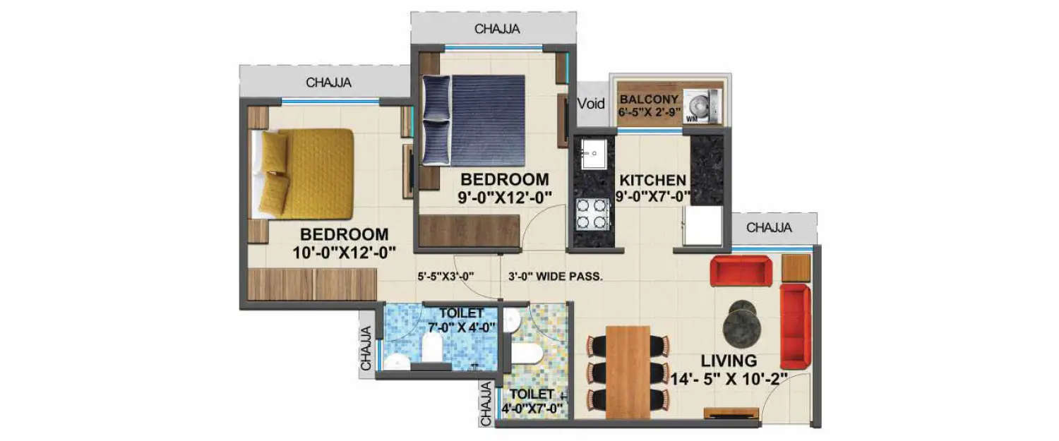 Floor plan for 2 BHK