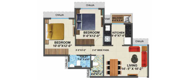 Arihant 5 Anaika Taloja - Floor plan 2 BHK 543 Sq.ft
