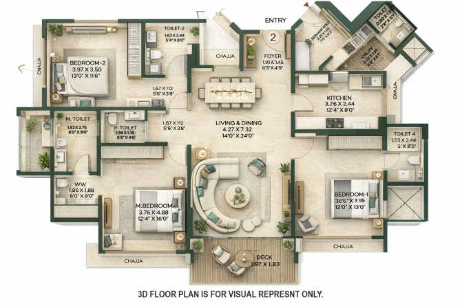 Godrej Five Gardens Matunga - Floor plan 3 BHK 1496 Sq.ft