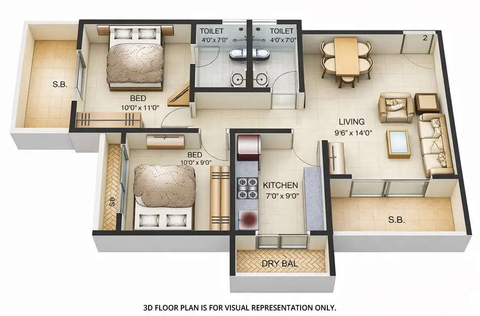 Floor plan for 2 BHK