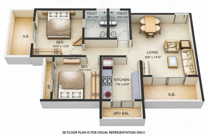 Tharwani Vedant Nakshatra Rameshwadi - Floor plan 2 BHK 650 Sq.ft