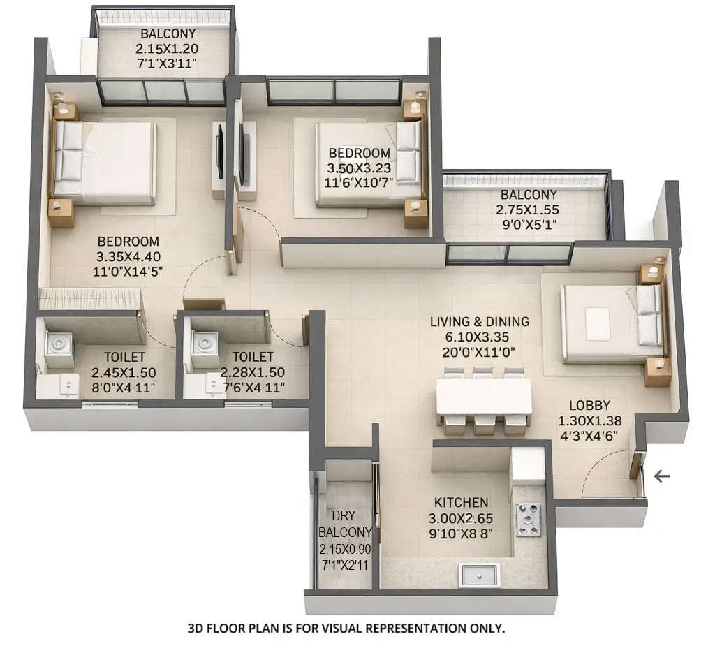 Floor plan for 2 BHK
