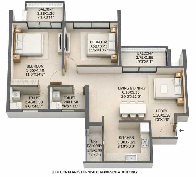 VTP Flamante Kharadi - Floor plan 2 BHK 850 Sq.ft