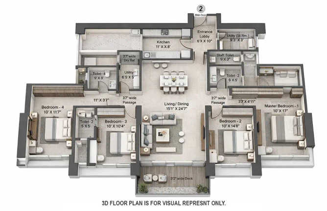Raheja The Riviere Lower Parel - Floor plan 4 BHK 1804 Sq.ft