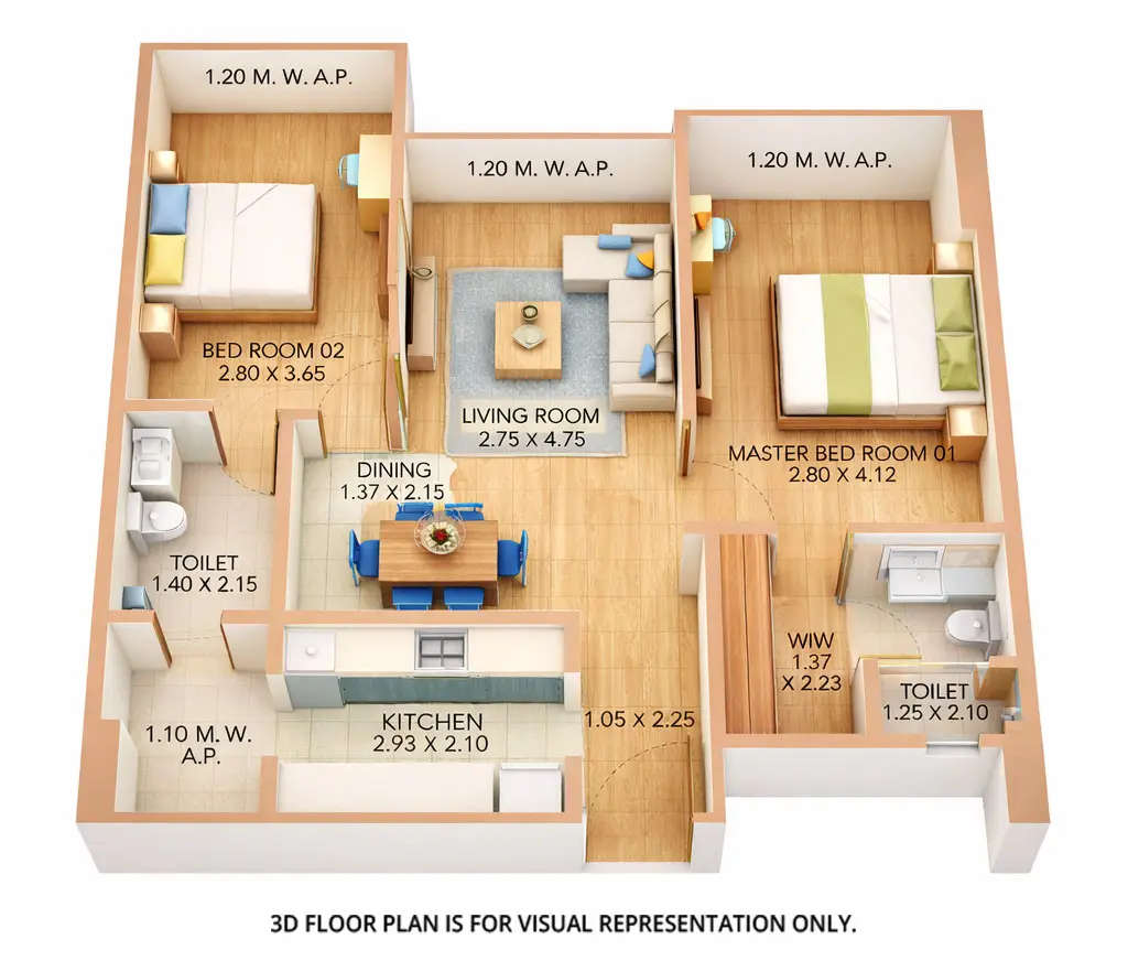 Floor plan for 2 BHK