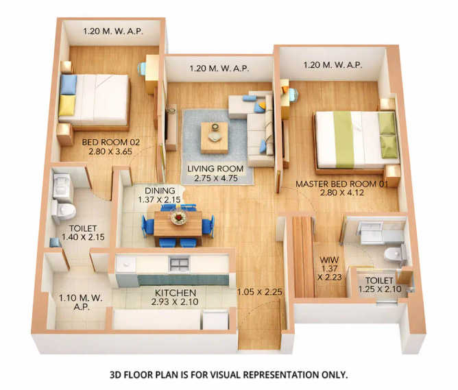 JP Codename StarLife Mira Bhayandar - Floor plan 2 BHK 639 Sq.ft