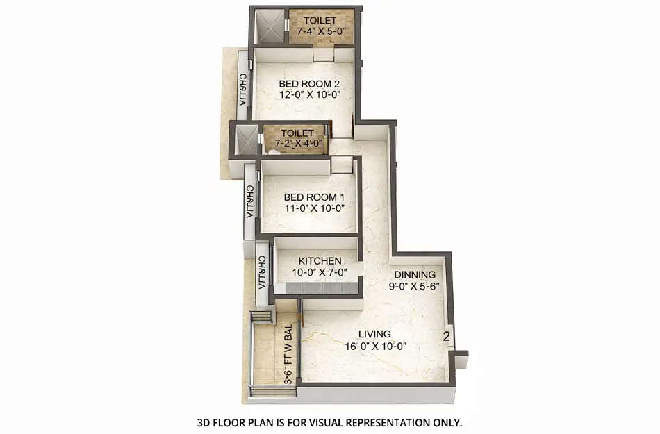 Floor plan for 2 BHK