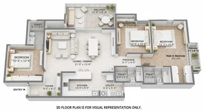 Assetz Sora and Saki Gummanahalli - Floor plan 3 BHK 1785 Sq.ft