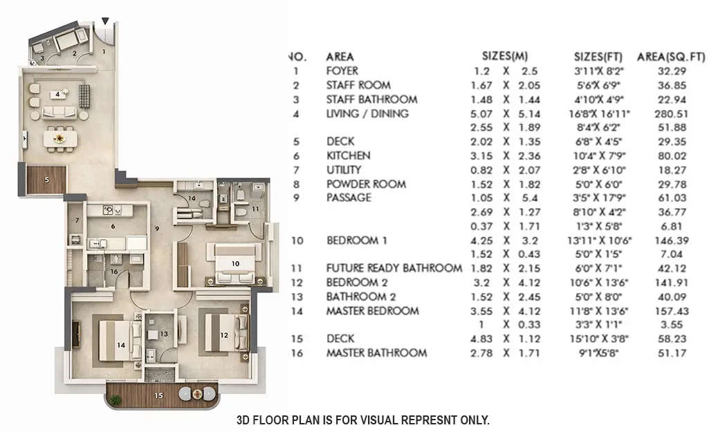 Floor plan for 3 BHK