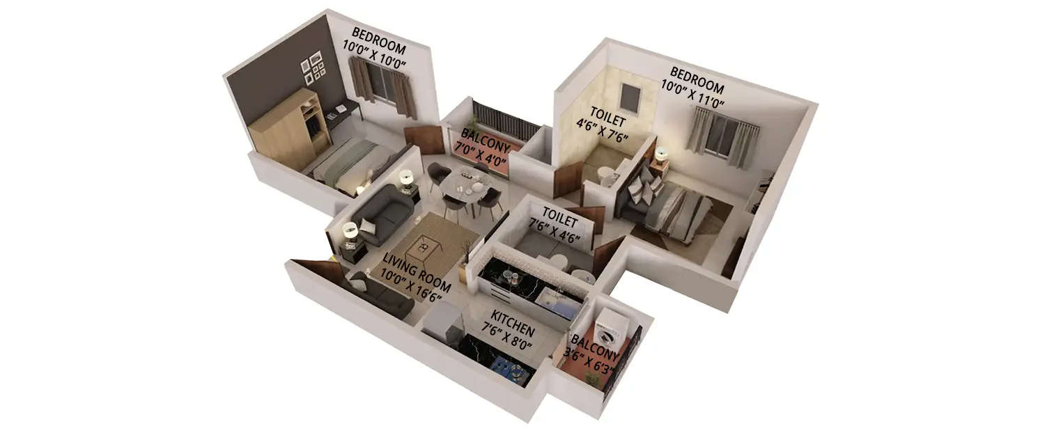 Floor plan for 2 BHK