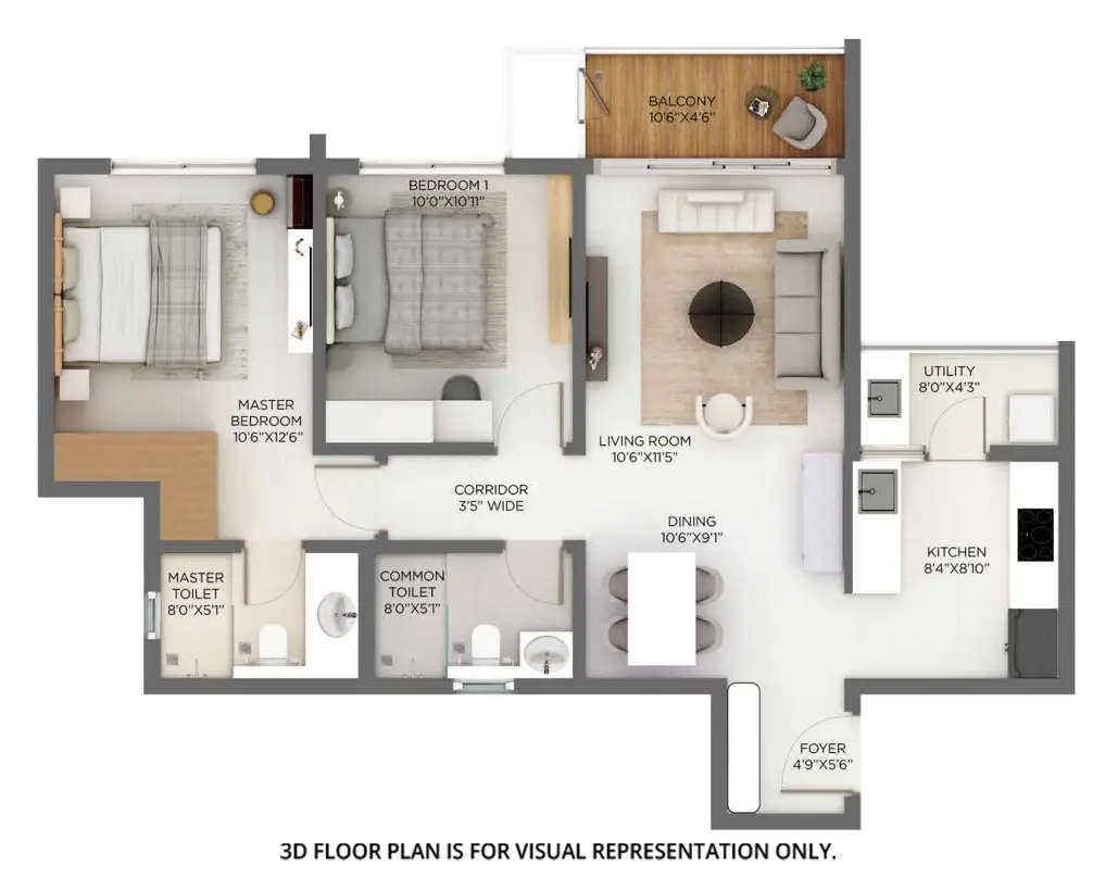 Floor plan for 2 BHK