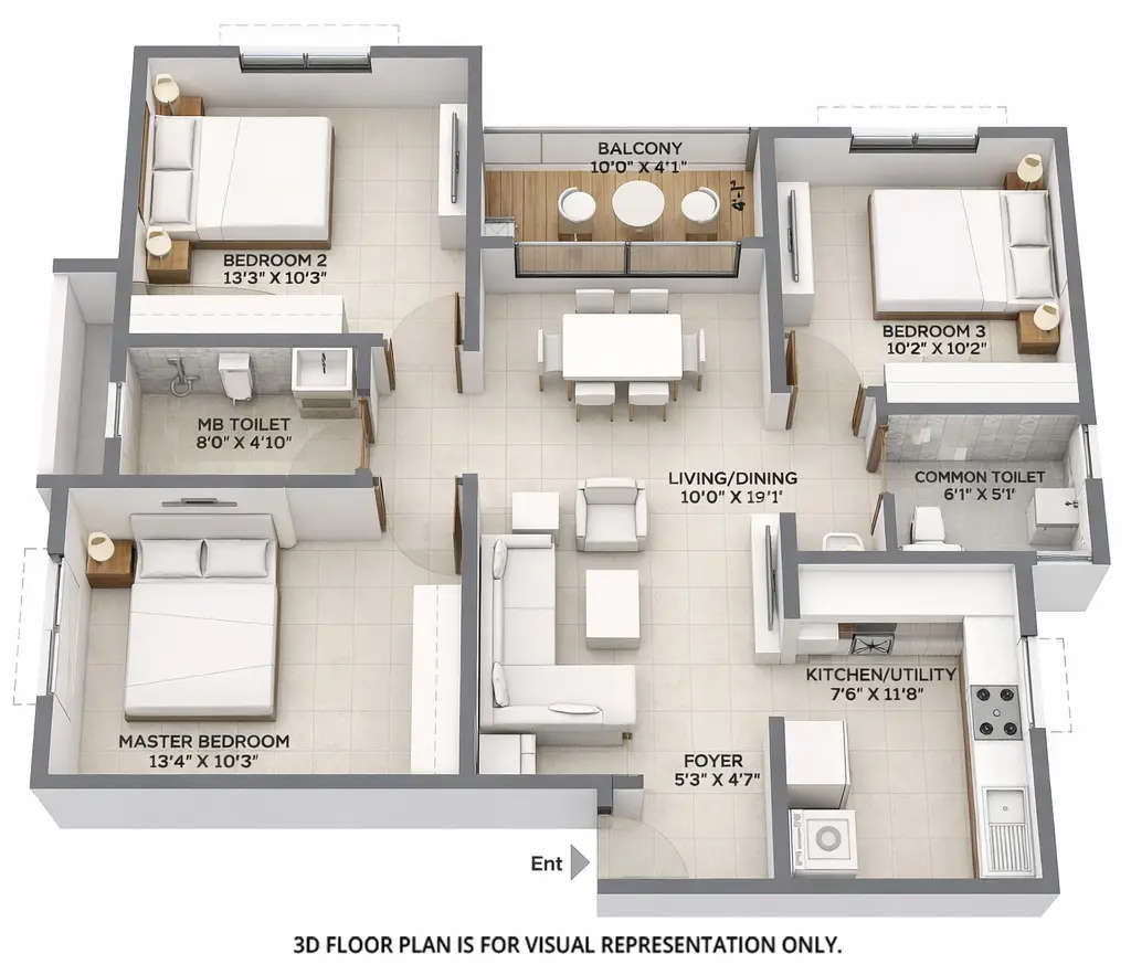 Floor plan for 3 BHK