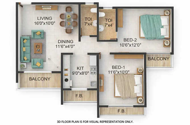 Platinum Escaso Ulwe - Floor plan 2 BHK 349 Sq.ft