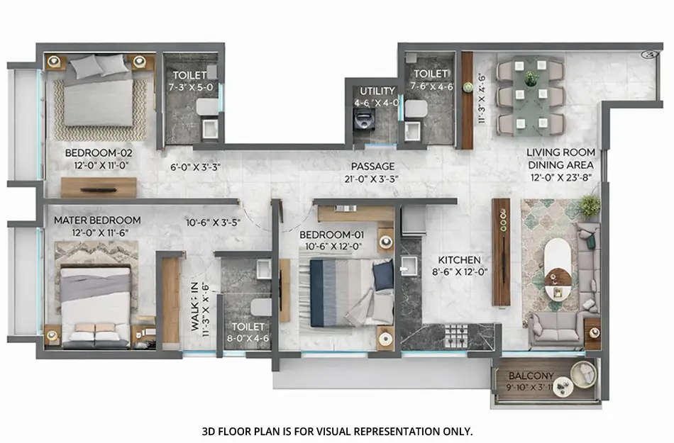 Floor plan for 3 BHK