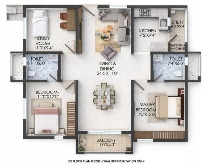 Gardens By The Brook Shamshabad - Floor plan 2.5 BHK 1420 Sq.ft