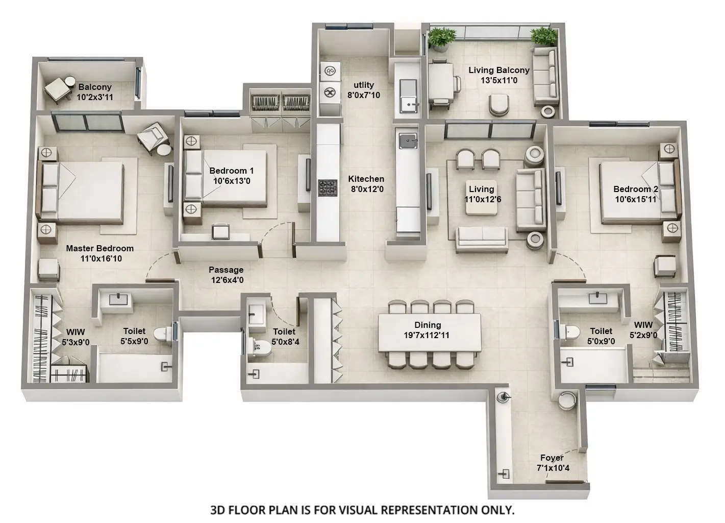 Floor plan for 3 BHK