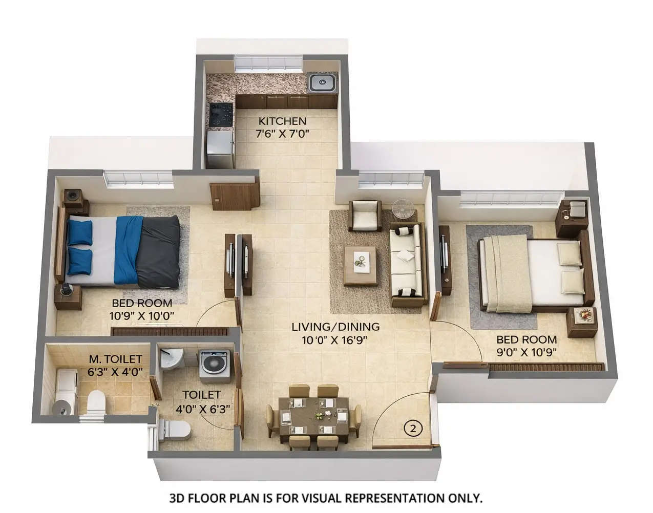 Floor plan for 2 BHK