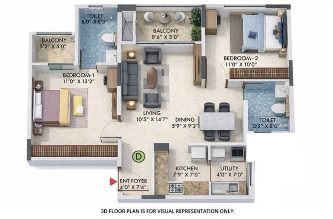 Sattva Park Cubix Devanahalli - Floor plan 2 BHK 1082 Sq.ft