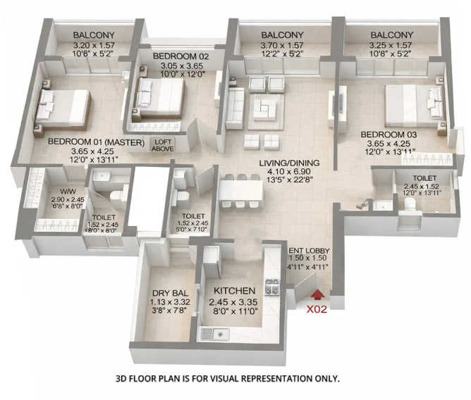 Godrej Rivercrest Kharadi - Floor plan 3 BHK 1393 Sq.ft