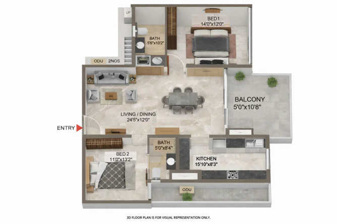 Casagrand Mercury Perambur - Floor plan 2 BHK 1330 Sq.ft