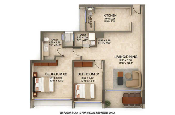 Kanakia Silicon Valley Powai - Floor plan 2 BHK 771 Sq.ft