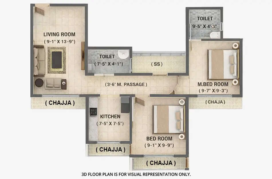 Floor plan for 2 BHK