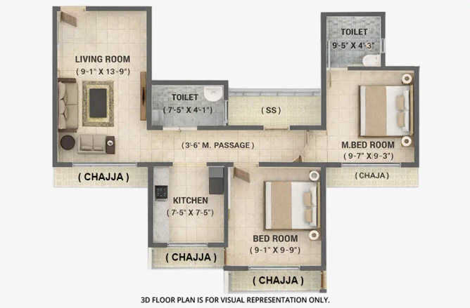 Dream Orchid Ulwe - Floor plan 2 BHK 363 Sq.ft