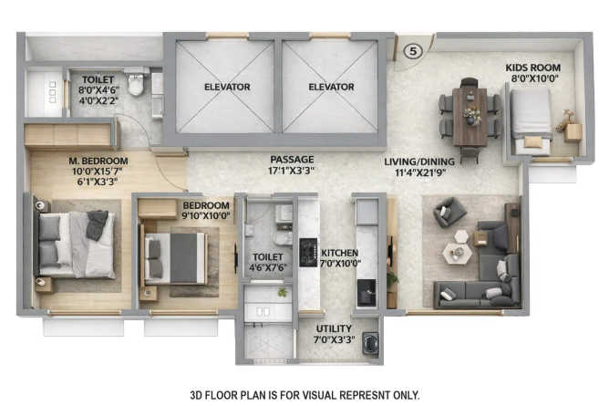 Runwal Sunflower Kanjurmarg - Floor plan 3 BHK 874 Sq.ft
