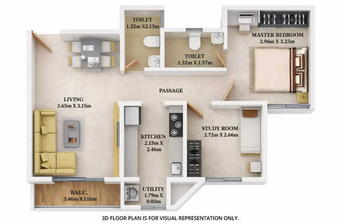 Dosti Tulip Balkum - Floor plan 2 BHK 580 Sq.ft