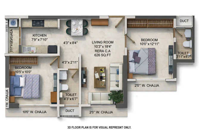 Satre Elite Mulund - Floor plan 2 BHK 626 Sq.ft