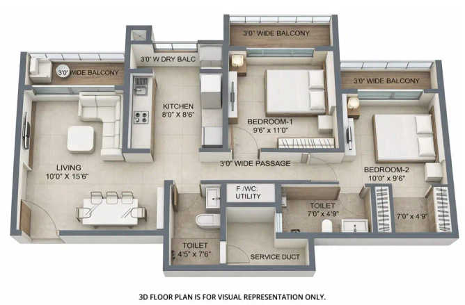Birla Taranya Kalwa - Floor plan 2 BHK 763 Sq.ft