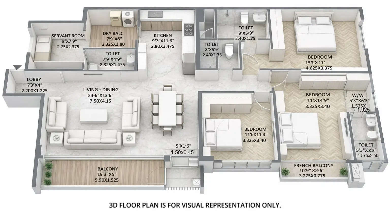 Floor plan for 3 BHK