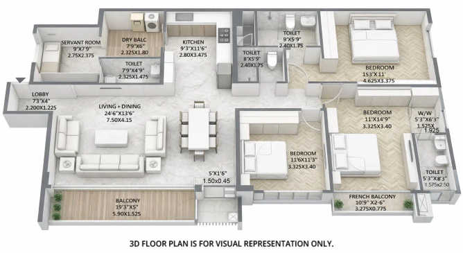 Mantra Mayfair River Residences Mundhwa - Floor plan 3 BHK 1504 Sq.ft