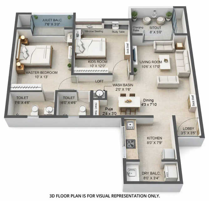 Krisala 41 Zillenia Pimpri Chinchwad - Floor plan 2 BHK 753 Sq.ft