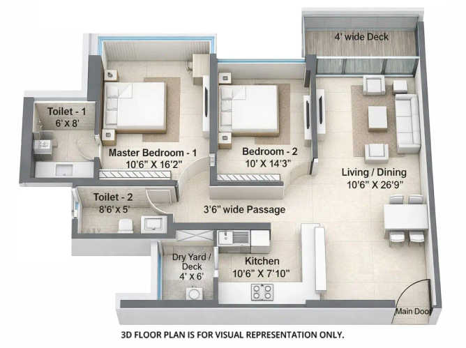 Raheja Exotica Cyprus Versova - Floor plan 2 BHK 957 Sq.ft
