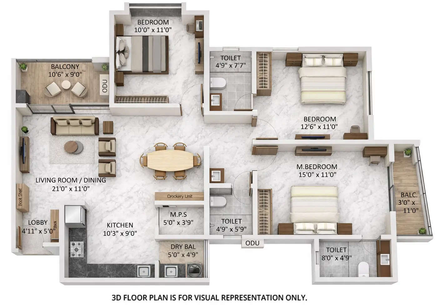 Floor plan for 3 BHK