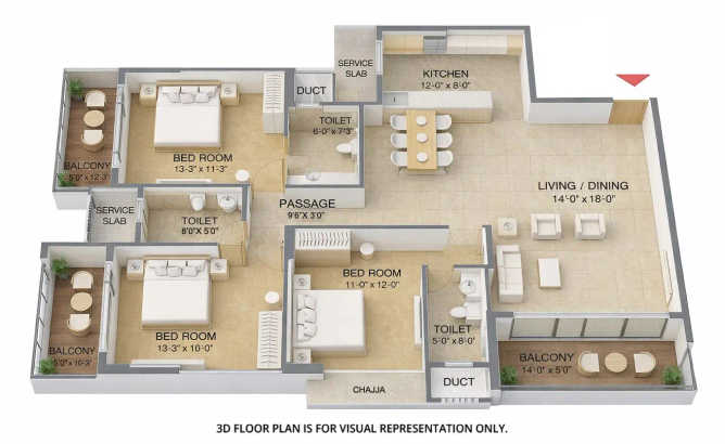 Ruparel Panache Santacruz - Floor plan 3 BHK 1178 Sq.ft