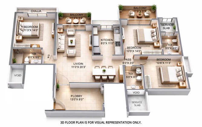 Ruparel Stardom Malad - Floor plan 3 BHK 1019 Sq.ft