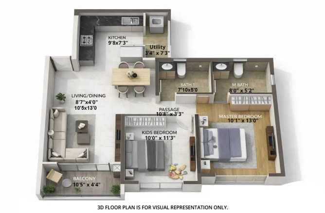 Geras Island Of Joy Manjri - Floor plan 2 BHK 721 Sq.ft