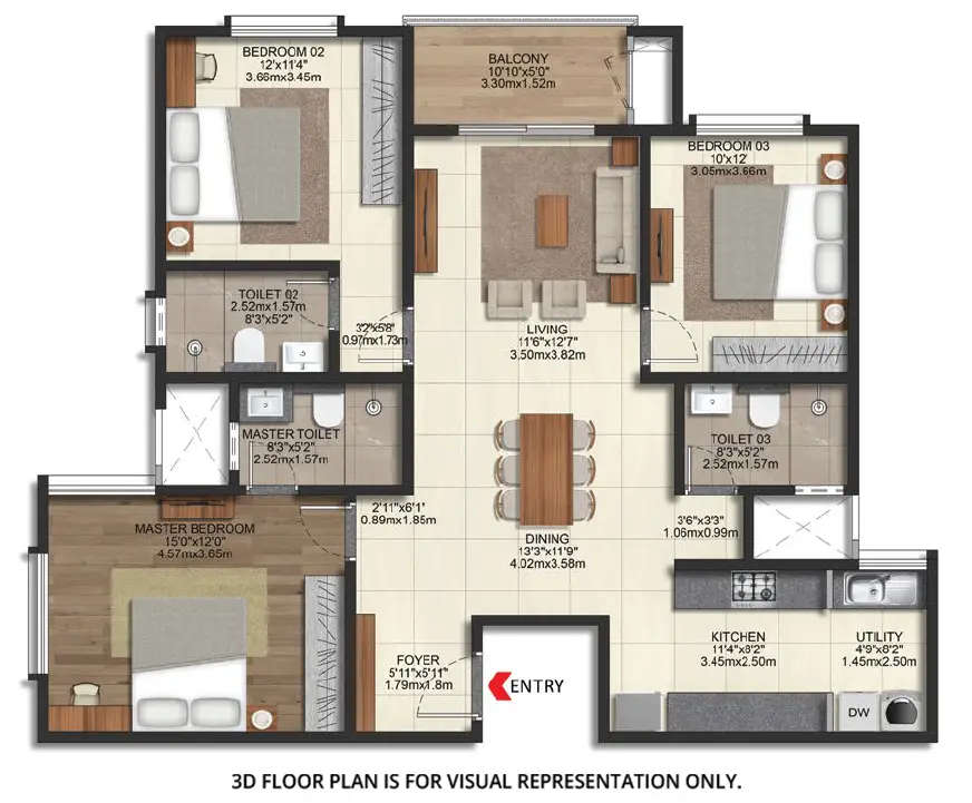Floor plan for 3 BHK
