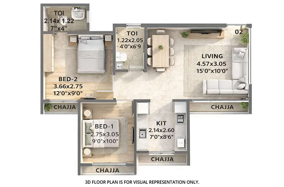 Floor plan for 2 BHK