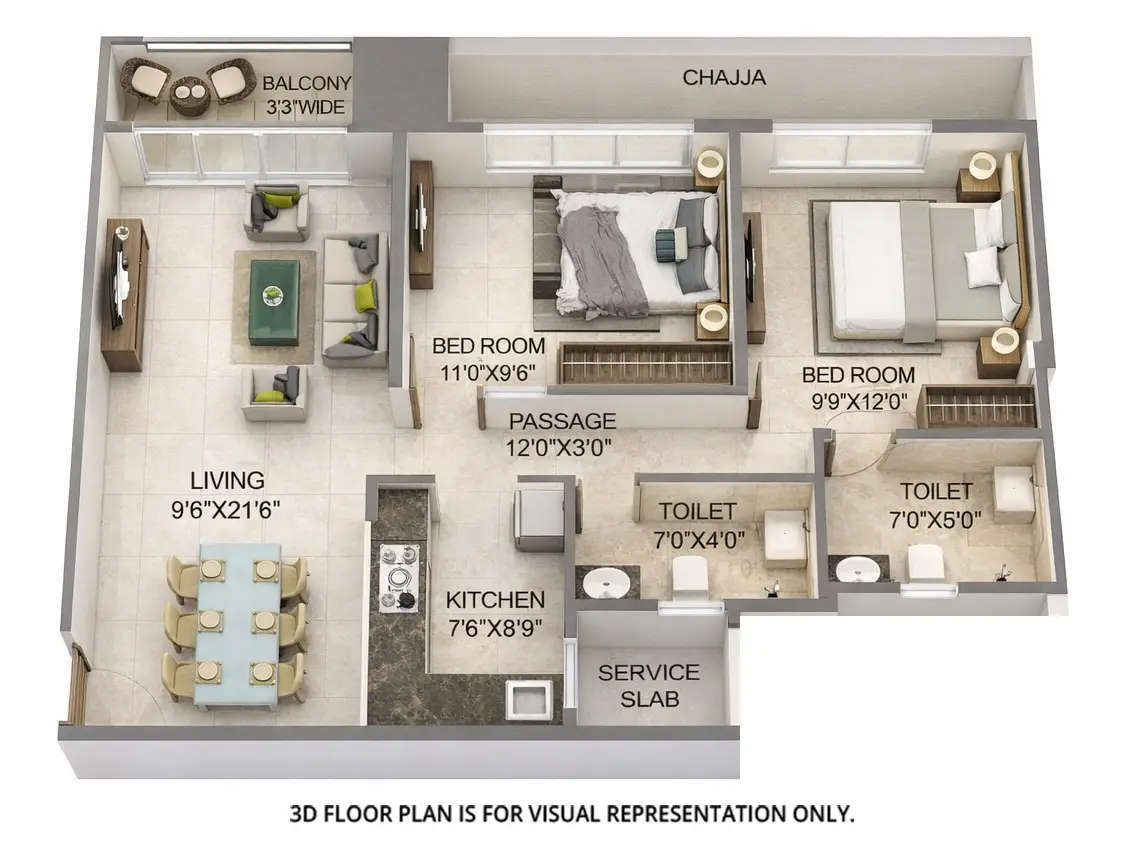 Floor plan for 2 BHK