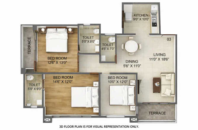 Sai Aaradhya Kharghar - Floor plan 3 BHK 1314 Sq.ft