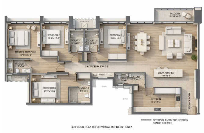 Oberoi Enigma Mulund - Floor plan 4 BHK 1886 Sq.ft