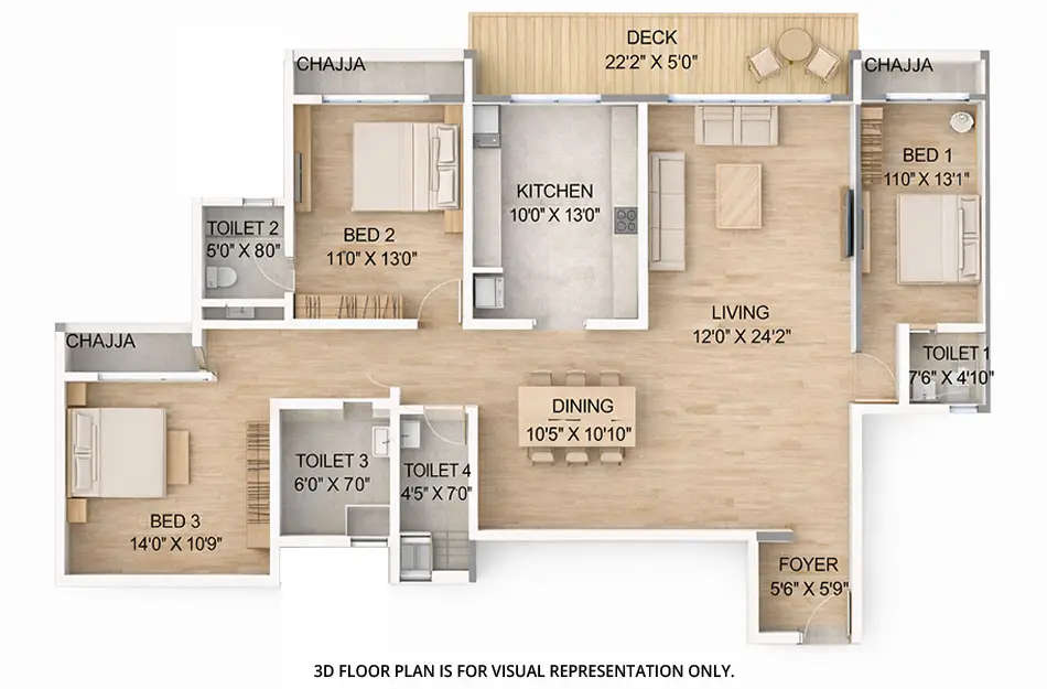 Floor plan for 3 BHK