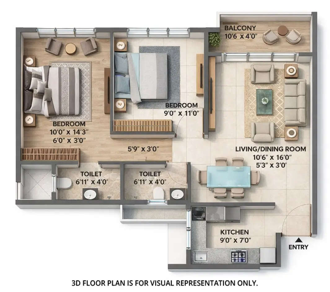 Floor plan for 2 BHK