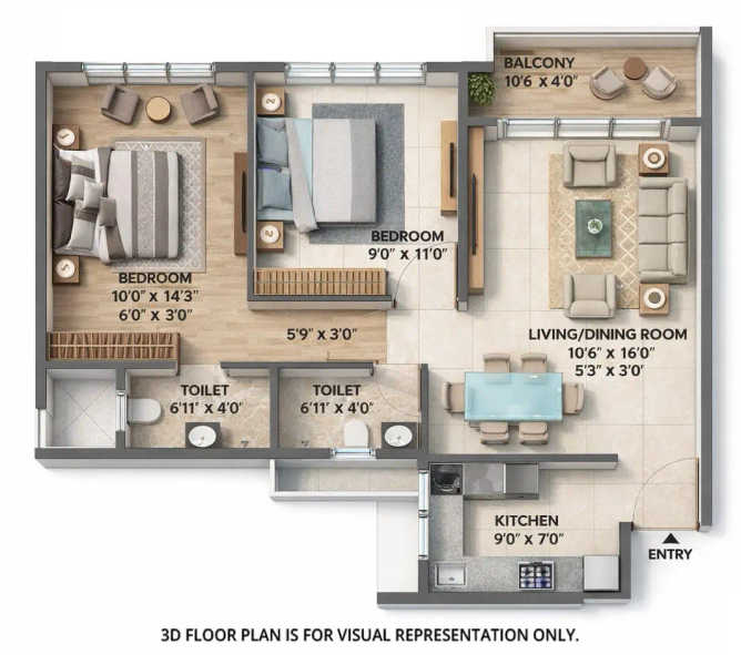 Chandak Greenairy Borivali - Floor plan 2 BHK 669 Sq.ft