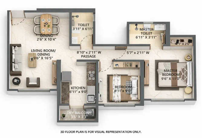 Vihang Zero Mile City Ghodbunder Road - Floor plan 2 BHK 573 Sq.ft
