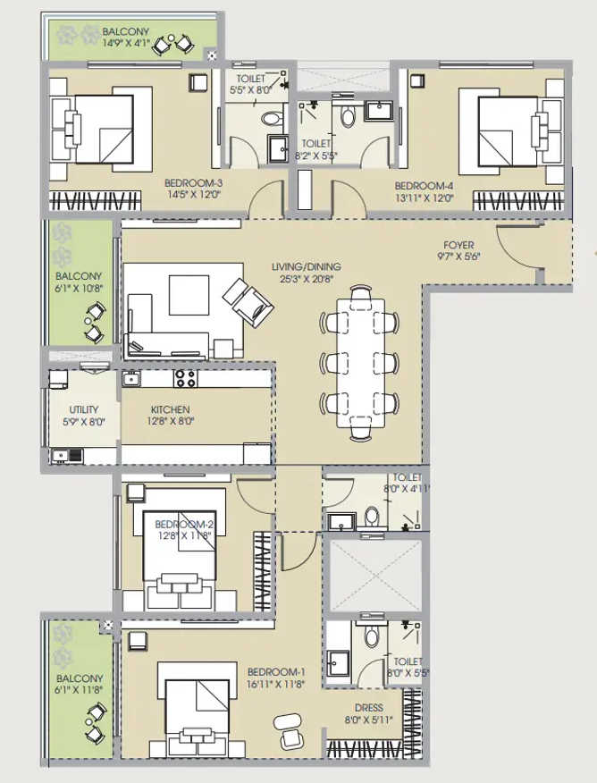 Century Regalia Kodihalli - Floor plan 4 BHK 2775 Sq.ft